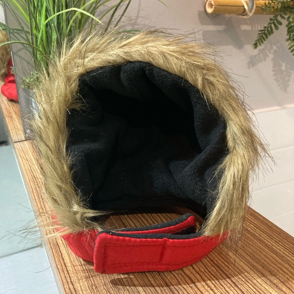 🐶2/$25 Winter Dog coat with faux fur hat and reflective stripes red - Small - Picture 2 of 5